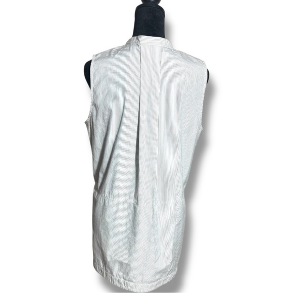 Vince White Pinstripe High Neck Button Down Side Slits Sleeveless Blouse/Tunic - Picture 6 of 16
